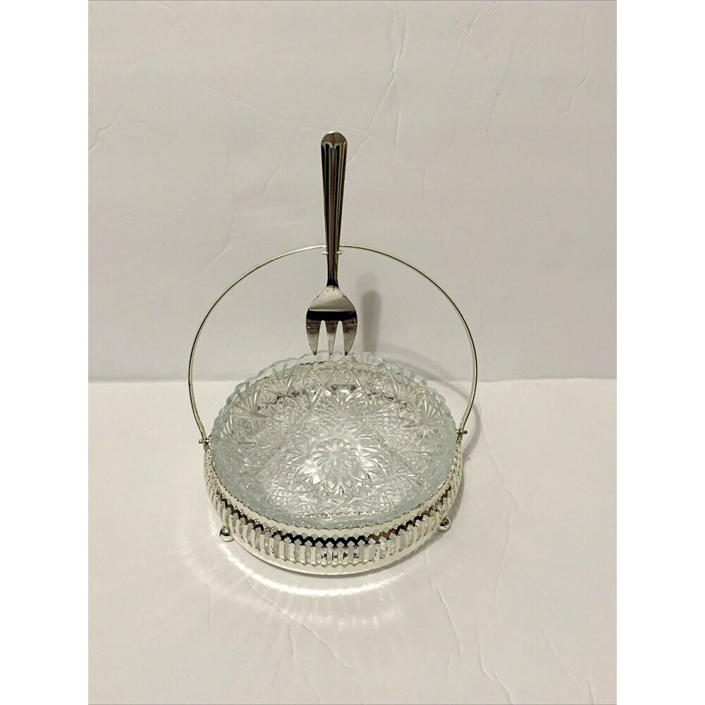 Silver Plated Glass Bowl and Fork Set Windsor Range Set Mayfair London UK